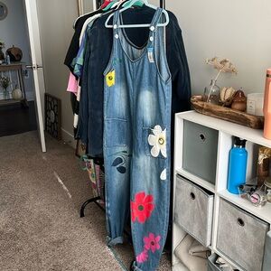 Floral Denim Jumpsuit/Overalls